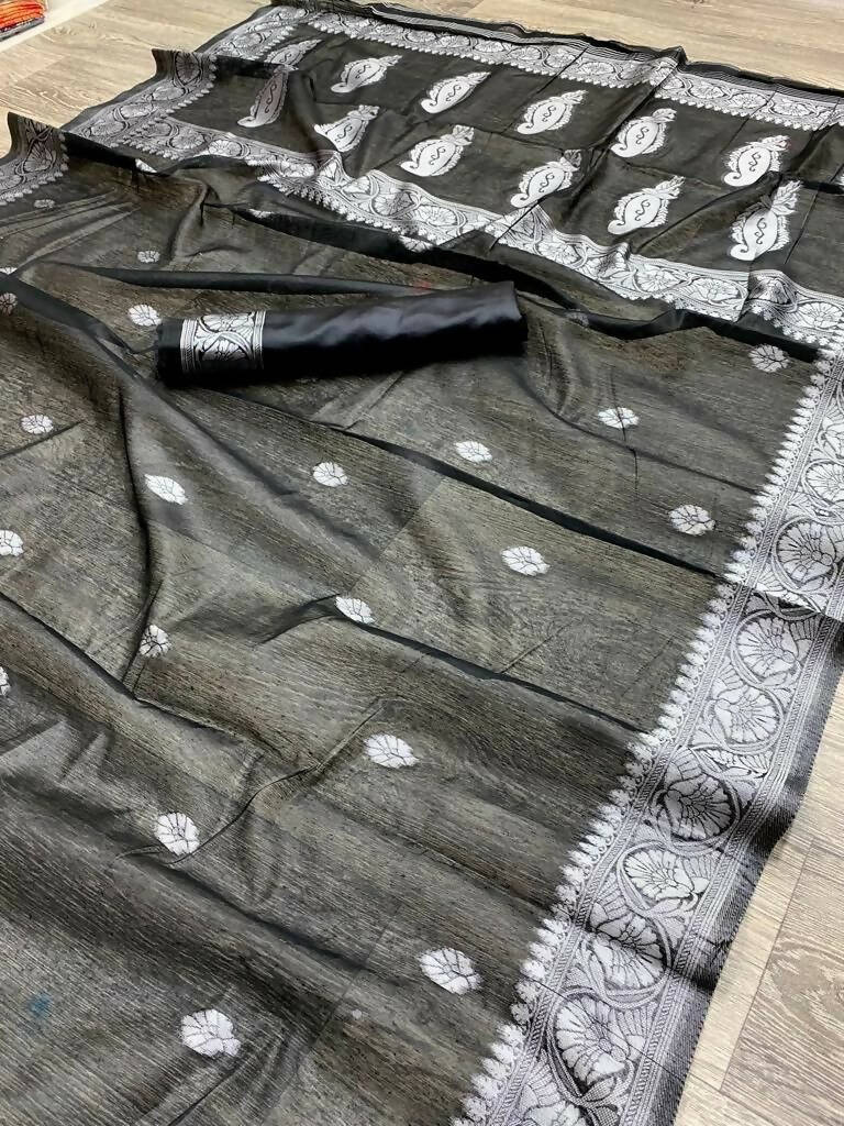 DEIANA'S Beautiful Golden Jari with New Design Soft Cotton Saree - Black - Distacart