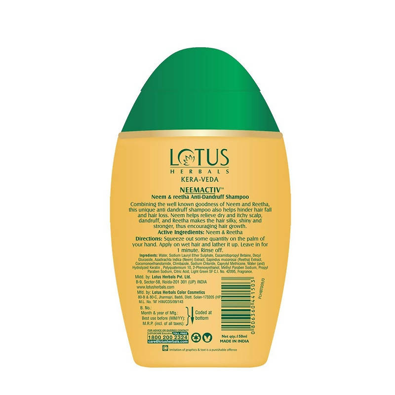 Lotus Herbals Kera-Veda Neemactiv Neem And Reetha Anti Dandruff Shampoo - Distacart