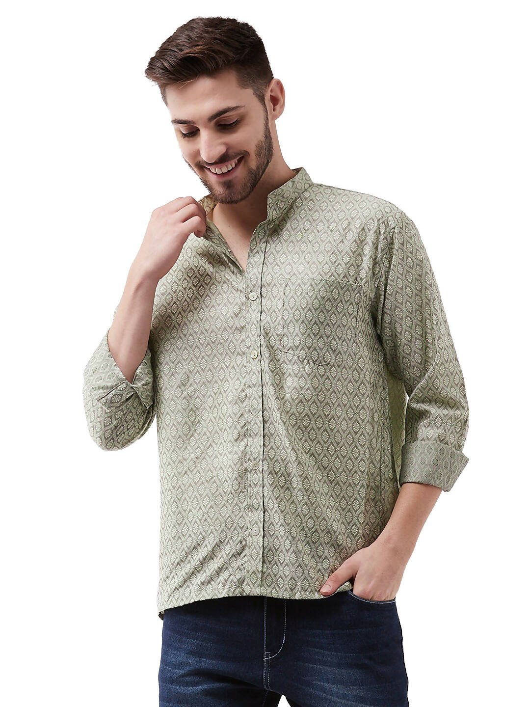 Vastramay Men's Beige Silk Blend Ethnic Shirt - Distacart