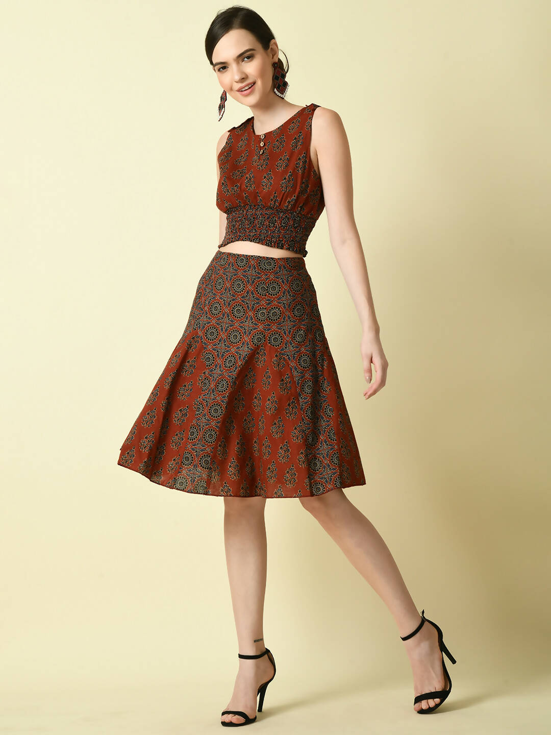 Myshka Women's Rust Ethnic Motifs Printed Top - Distacart