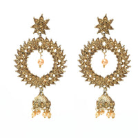Thumbnail for Tehzeeb Creations Golden Plated Earrings With Lcd Kundan Work And Jhumki Style