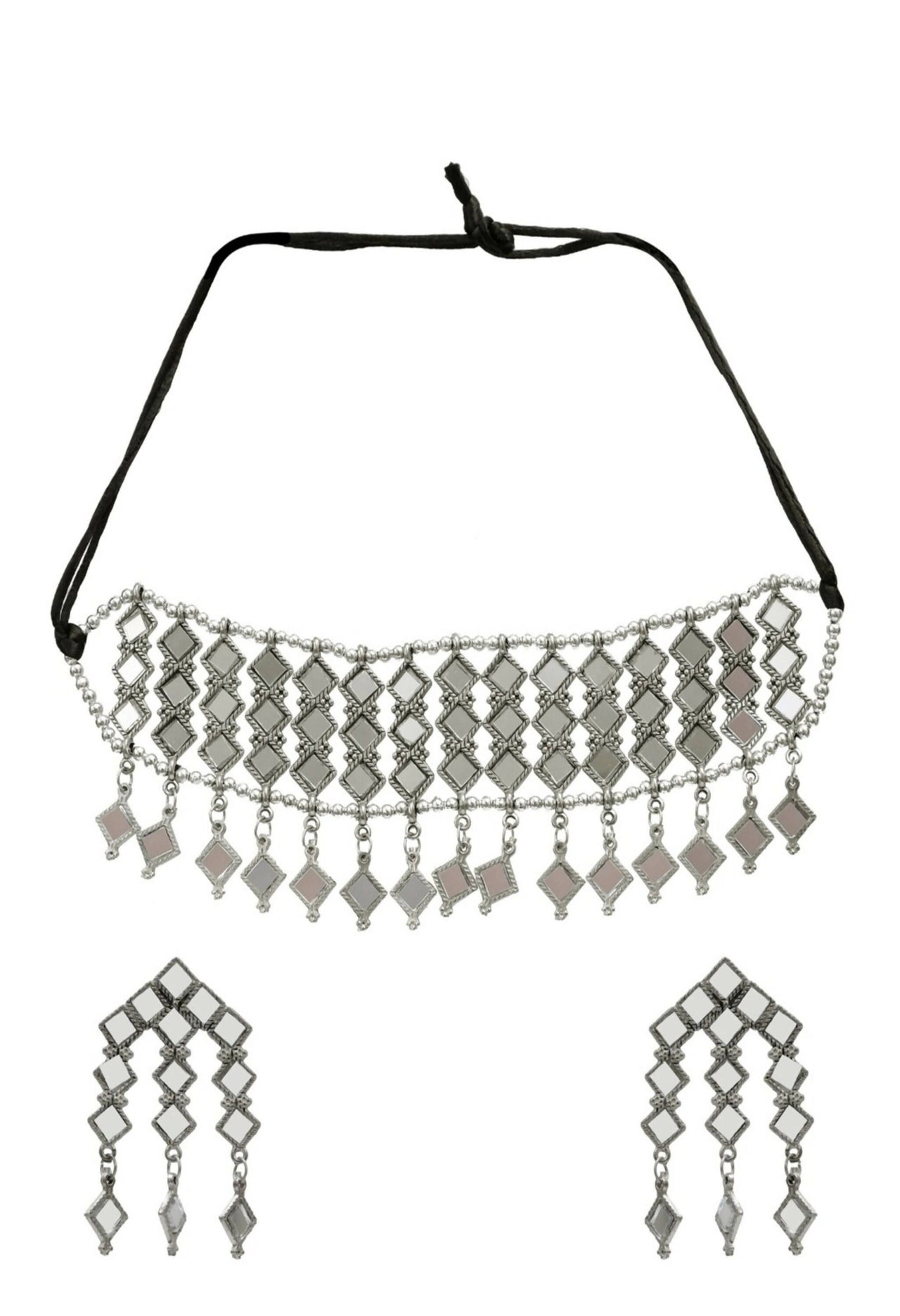 Mominos Fashion Johar Kamal Oxidised Silver-Plated Alloy Finish Mirror Choker For Women - Distacart