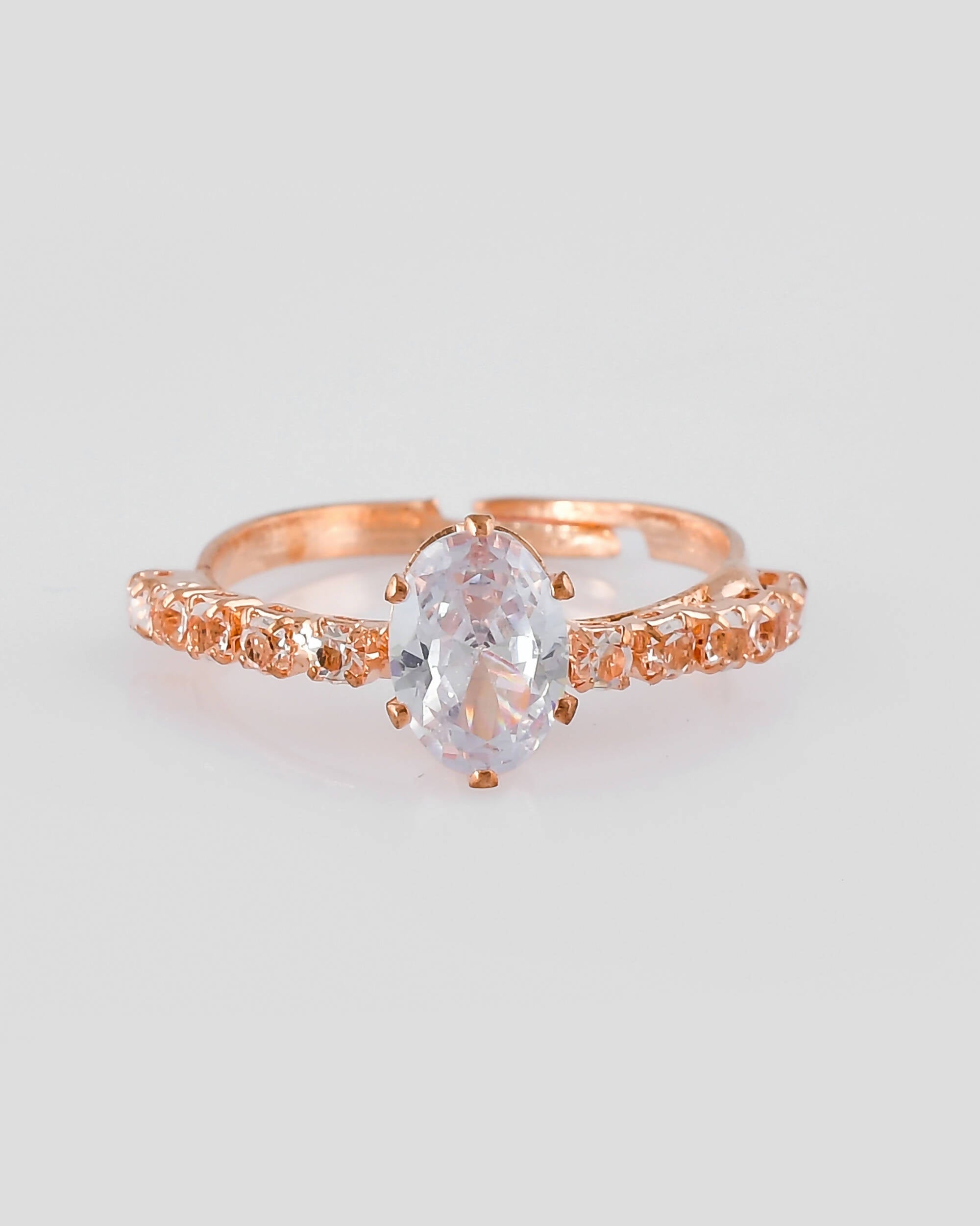 VOJ white CZ-detail Stainless Steel Cubic Zirconia Gold Plated adjustable finger Ring - Distacart