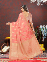 Thumbnail for Lorenvalley Fashion Peach Cotton Woven Design with Zari Weaving Design Saree - Distacart