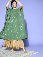 Thumbnail for Janasya Green Geometric New Age Kaftan Kurta - Distacart