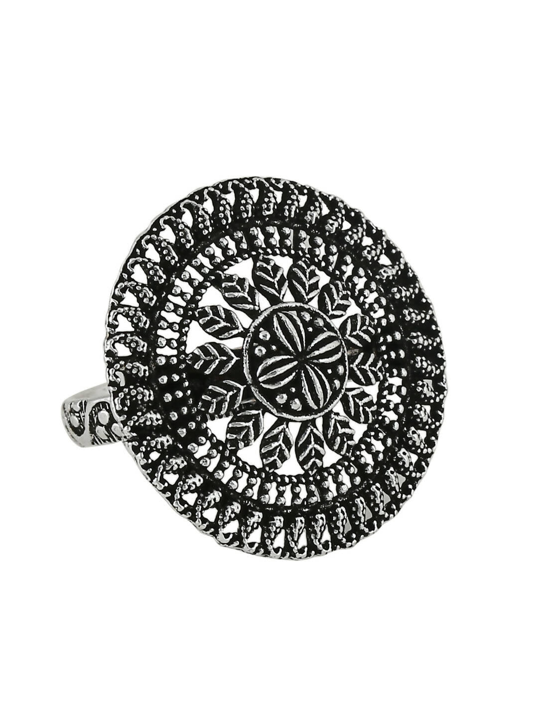 NVR Women's Oxidised Silver Plated Adjustable Finger Ring - Distacart