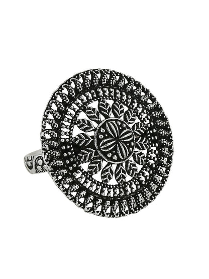 NVR Women's Oxidised Silver Plated Adjustable Finger Ring - Distacart
