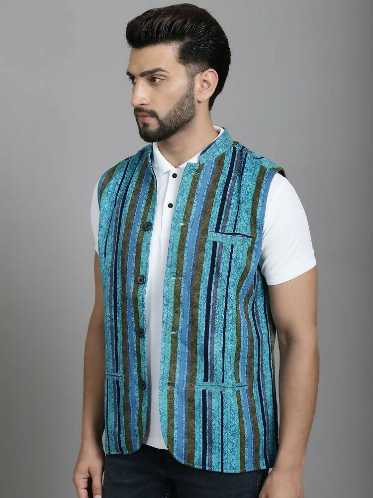 Even Apparels Nehru Jacket With Welt Pockets - Blue - Distacart