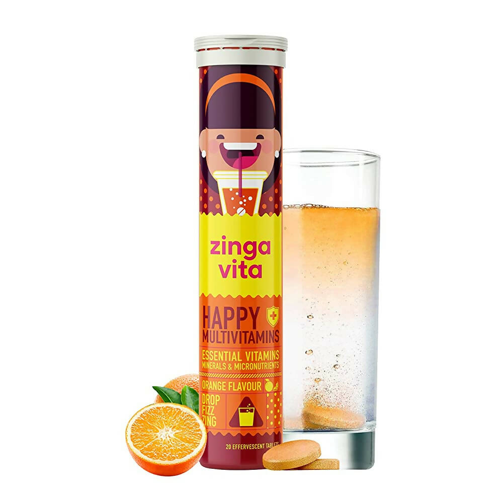 Zingavita Happy Multivitamin Effervescent Tablets for Kids (Orange Flavor) - Distacart