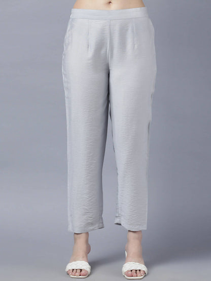Myshka Stylish Grey Viscose 3/4 Sleeve Women's Kurta Pant Set - Distacart
