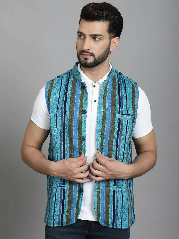 Even Apparels Nehru Jacket With Welt Pockets - Blue - Distacart