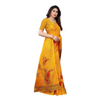 Thumbnail for Vamika Printed Jute Silk Yellow Saree for daily wear