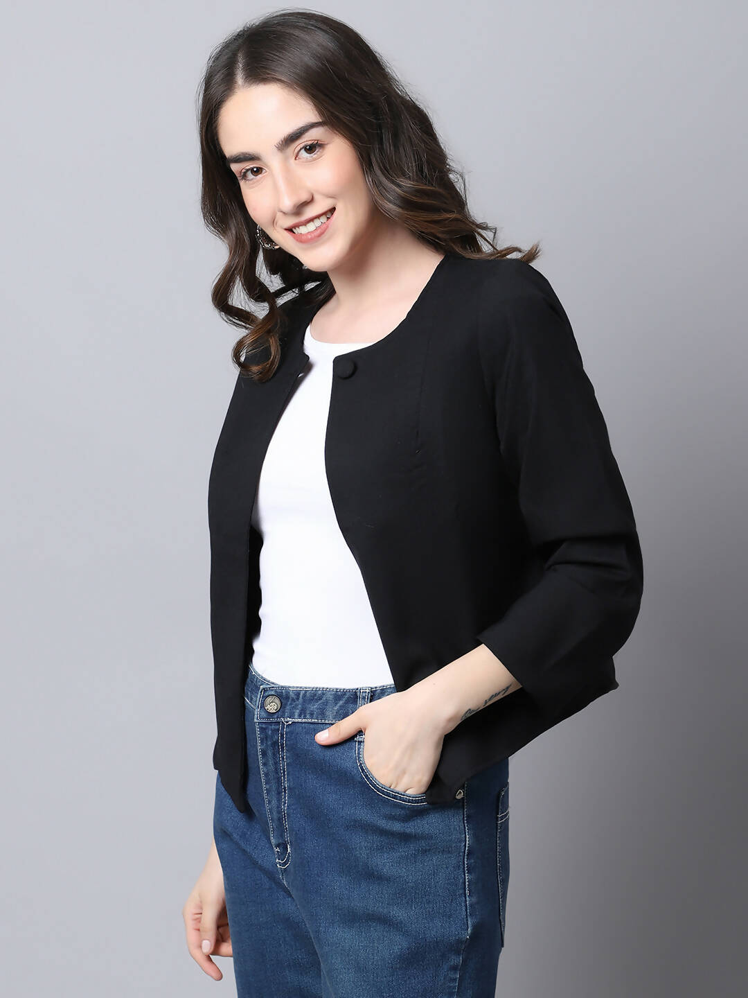 Even Apparels Black Linen Cotton Open Front Statement Women's Jacket - Distacart