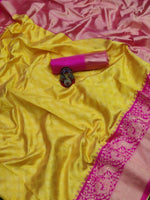 Thumbnail for DEIANA'S Beautiful Golden Jari with New Design Soft Lichi Silk Saree - Yellow - Distacart