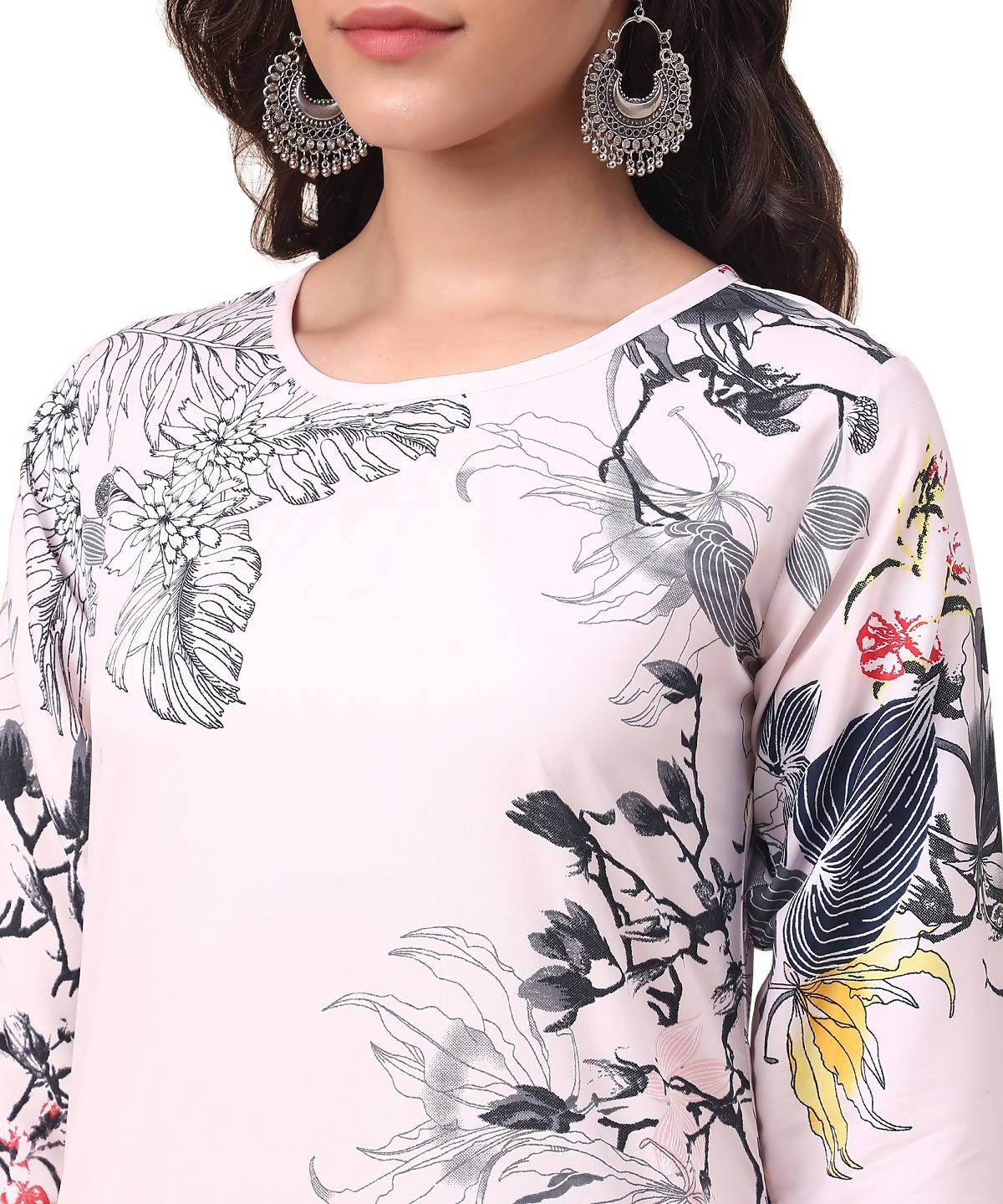 Vamika Cream French Crepe Printed Party Wear/Casual Wear Kurti - Distacart