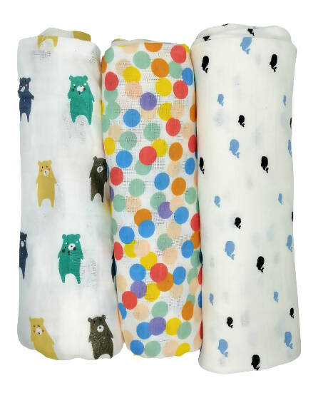 Kindermum Organic Cotton Muslin Swaddle Blanket 110 Cm X 110 Cm - Set Of 3 - Distacart