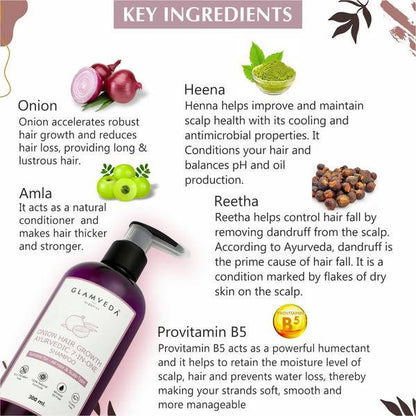 Glamveda Onion Hair Growth Ayurvedic 7 In One Shampoo
