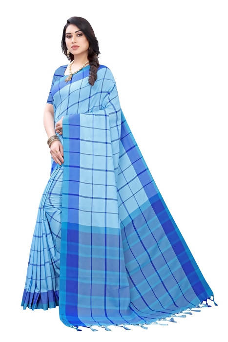 Vamika Blue Cotton Silk Weaving Saree (Goggle Blue)