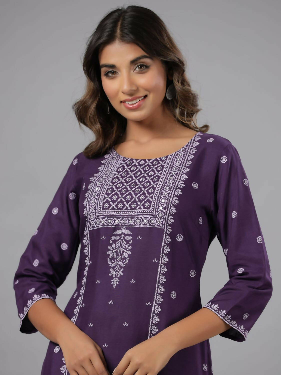 Juniper Women Purple Rayon Printed Knee Length Straight Kurta - Distacart
