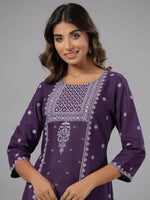 Thumbnail for Juniper Women Purple Rayon Printed Knee Length Straight Kurta - Distacart