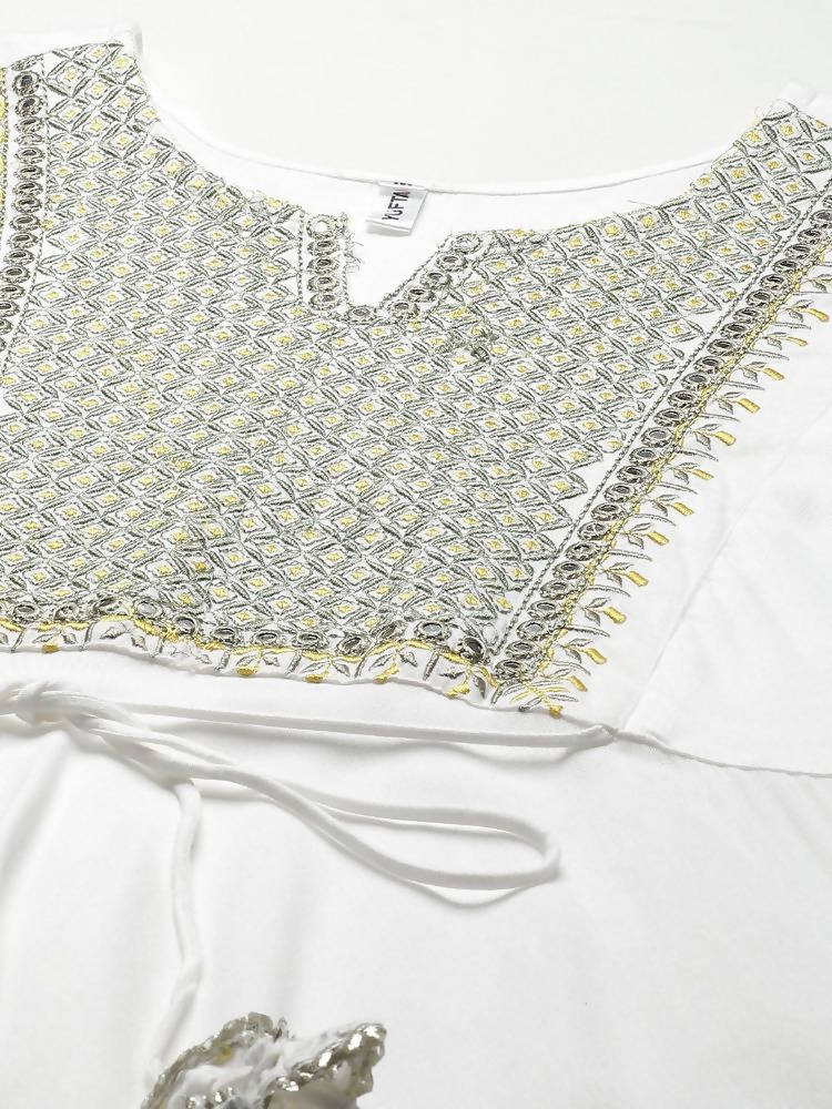 Yufta White Embroidered Ethnic Maxi Dress