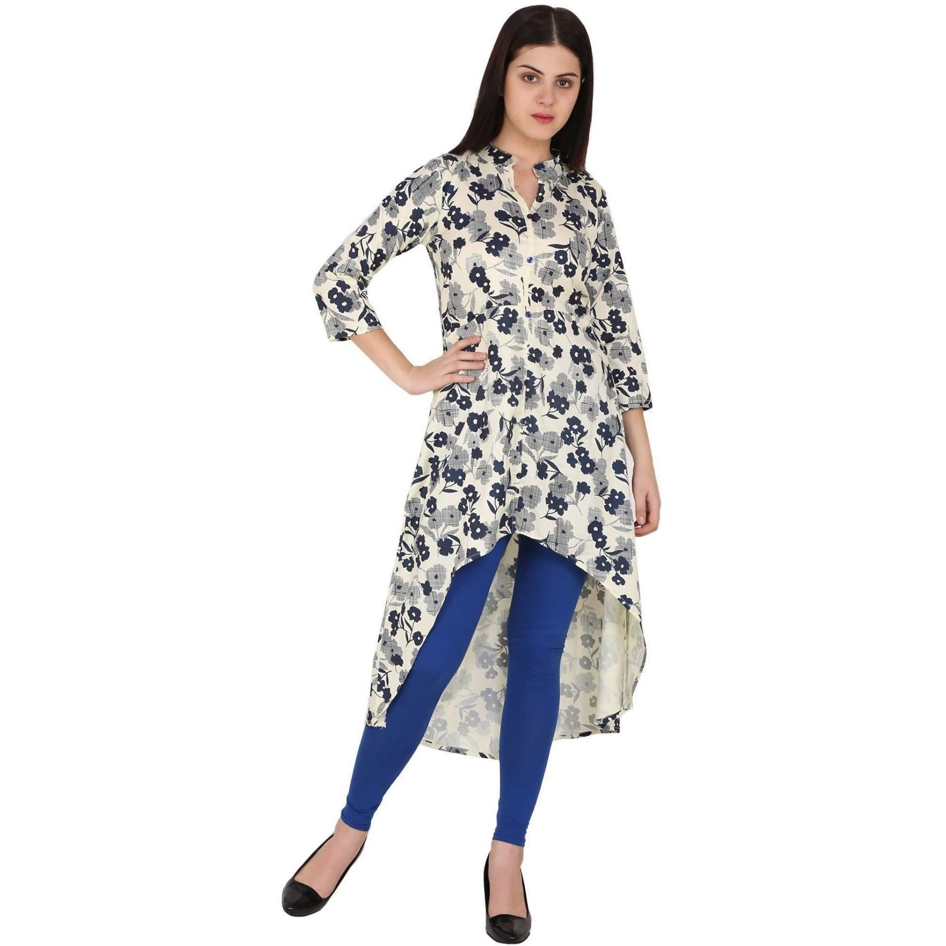 Kanoor Women's multi rayon high low kurti