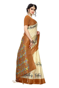 Thumbnail for Vamika Multicolor & Brown Kalamkari With Jhalar Khadi Silk Saree