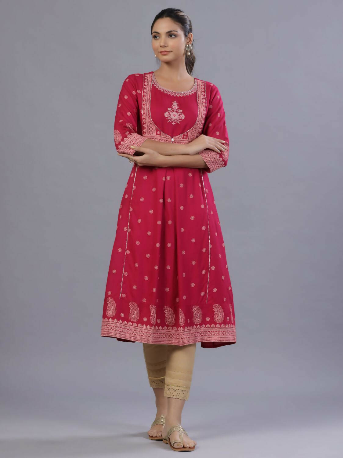 Juniper Women Fuchsia Rayon Printed A-Line Kurta - Distacart