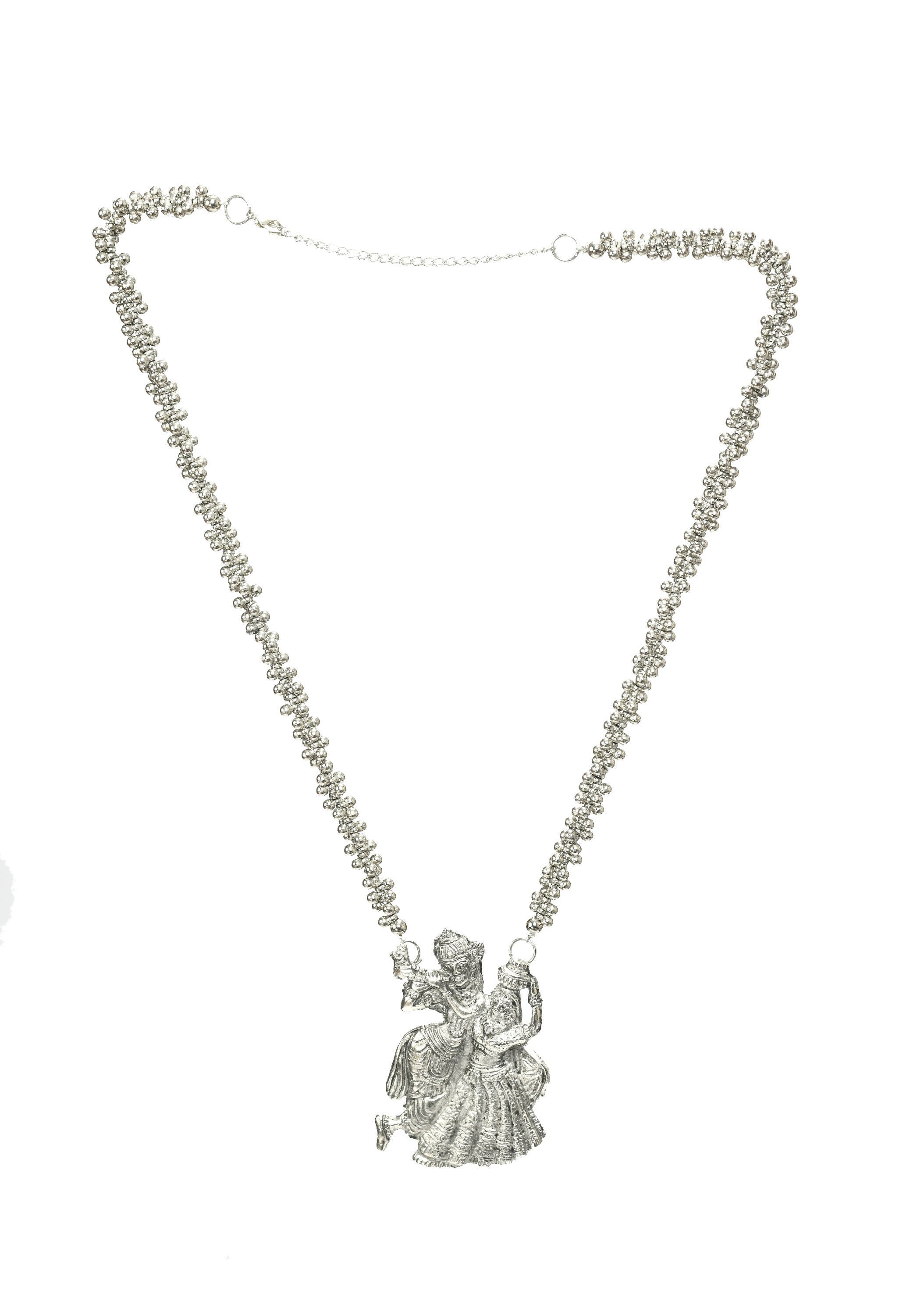 Mominos Fashion Johar Kamal Oxidised Silver-Plated Brass Finish Radha Kishan Long Necklace For Women - Distacart