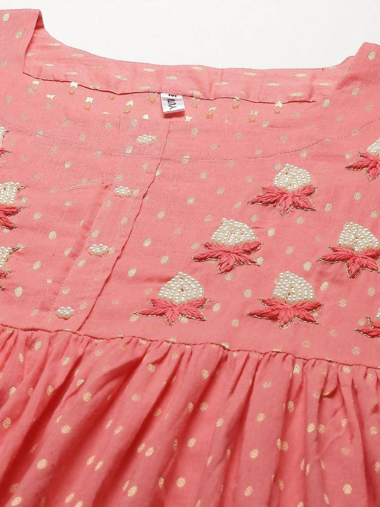 Yufta Coral Pink Embellished Embroidered Ethnic Dress