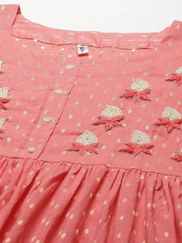 Thumbnail for Yufta Coral Pink Embellished Embroidered Ethnic Dress