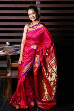 Thumbnail for Very Much Indian Pure Silk Yeola Handloom Paithani Saree - Pretty Pink - Distacart