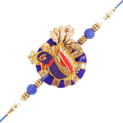 Blue Peacock Zardosi Rakhi