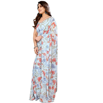 Women's Partywear Designer Sky blue Georgette Fancy Saree - Satrangi - Distacart