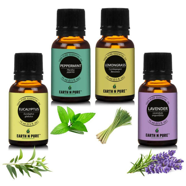 Earth N Pure Essential Oils (Eucalyptus, Lemongrass, Lavender & Peppermint) Combo - Distacart