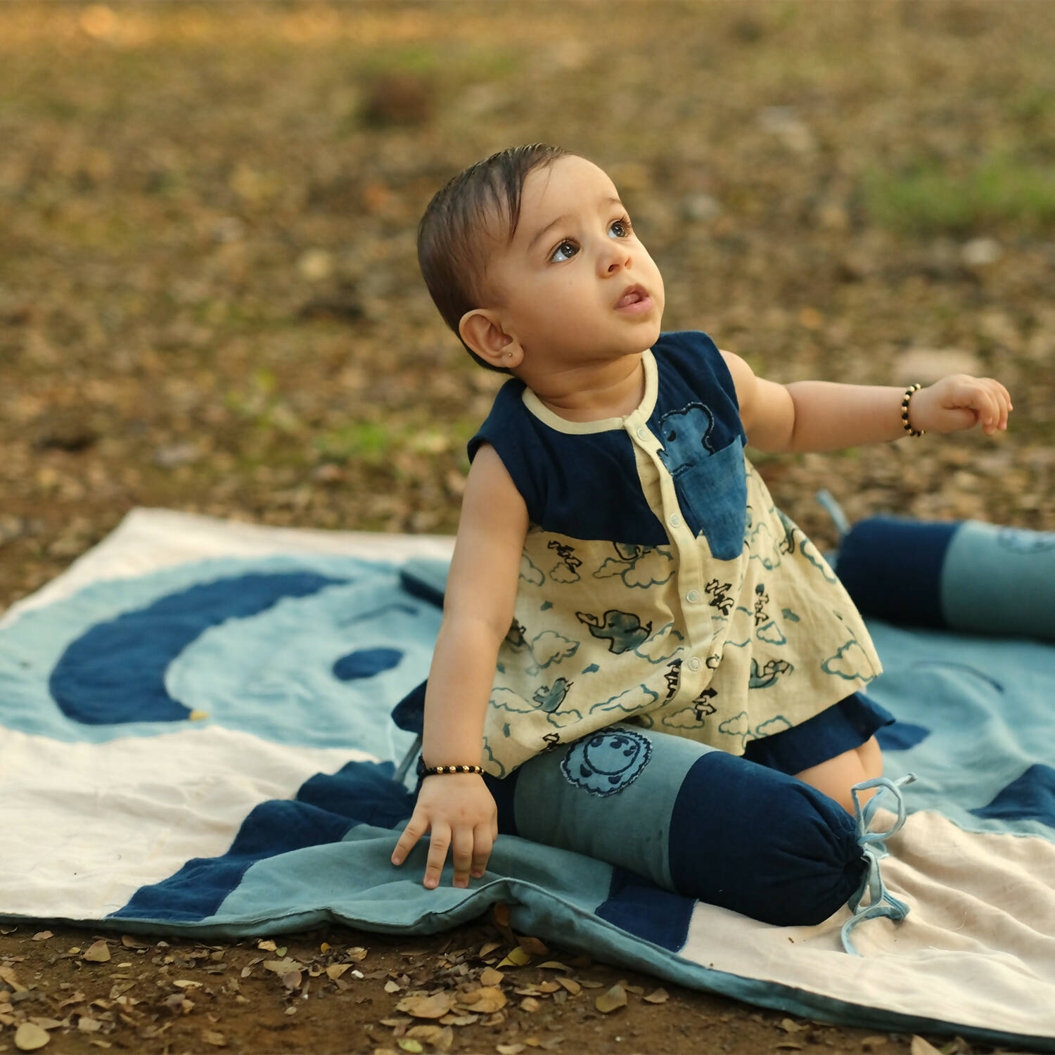 Mhyssa Blue And Beige A line Sleeveless Printed Dress And Skirt With Lining Set - Distacart