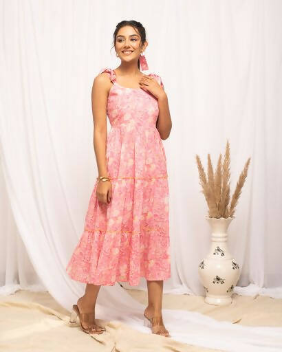 FIORRA Women's Peach Cotton Floral Printed Western Dress - Distacart