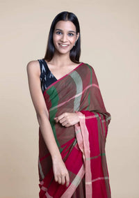 Thumbnail for Suta Women Maroon Green Pure Handloom Cotton Saree - Distacart