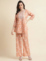 Thumbnail for Orange Poly Crepe Digital Printed Top with Matching Bottom - Preeti - Distacart