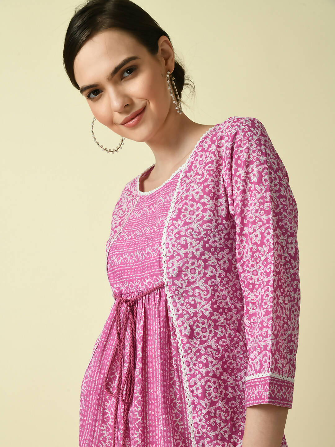 Myshka Women's Pink Floral Printed Gown Dress - Distacart