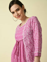 Thumbnail for Myshka Women's Pink Floral Printed Gown Dress - Distacart