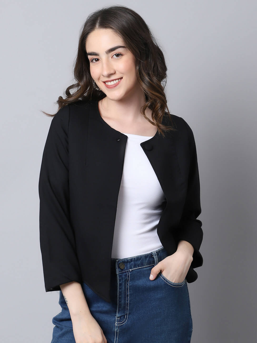 Even Apparels Black Linen Cotton Open Front Statement Women's Jacket - Distacart