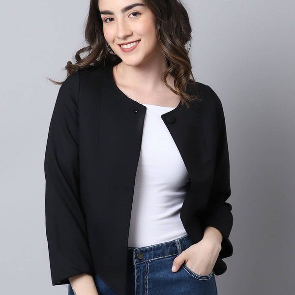 Even Apparels Black Linen Cotton Open Front Statement Women's Jacket - Distacart