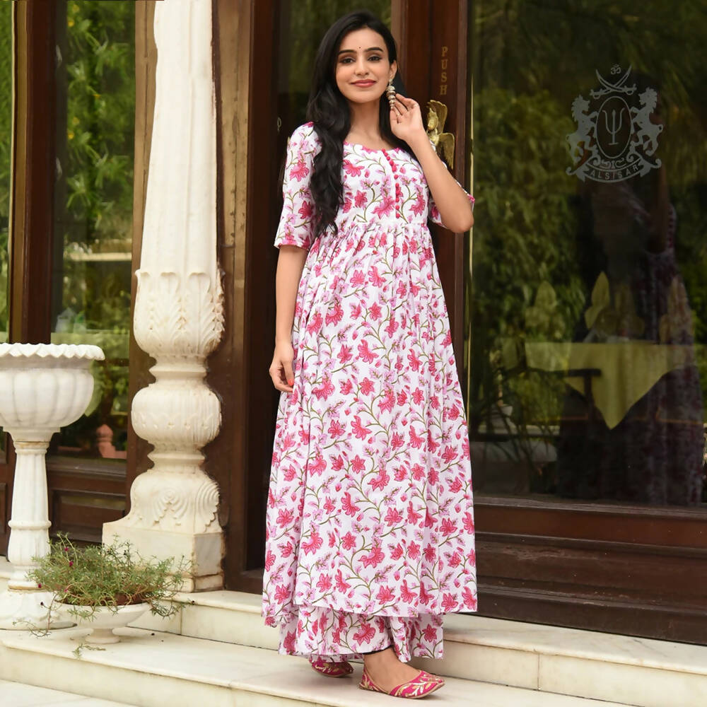 PartyWear Designer White And Pink Pure Maslin Plazzo Suit - Anbazaar - Distacart