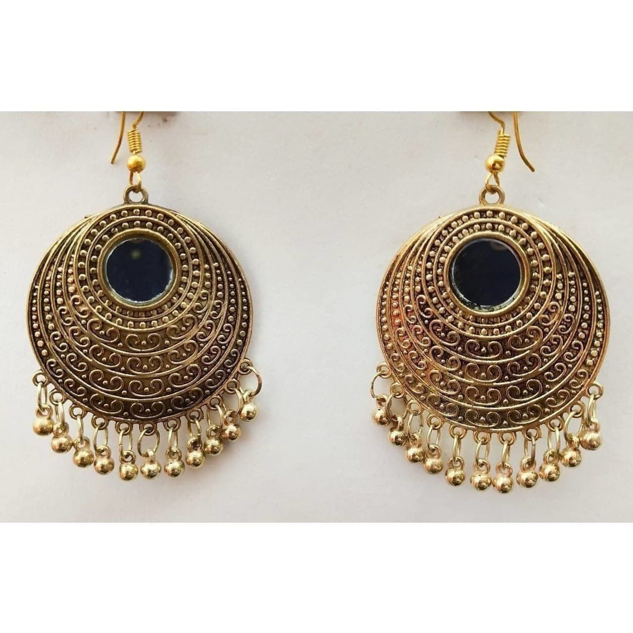 Gold Plated Traditional Bridal Party Mirror Chandbali Earrings