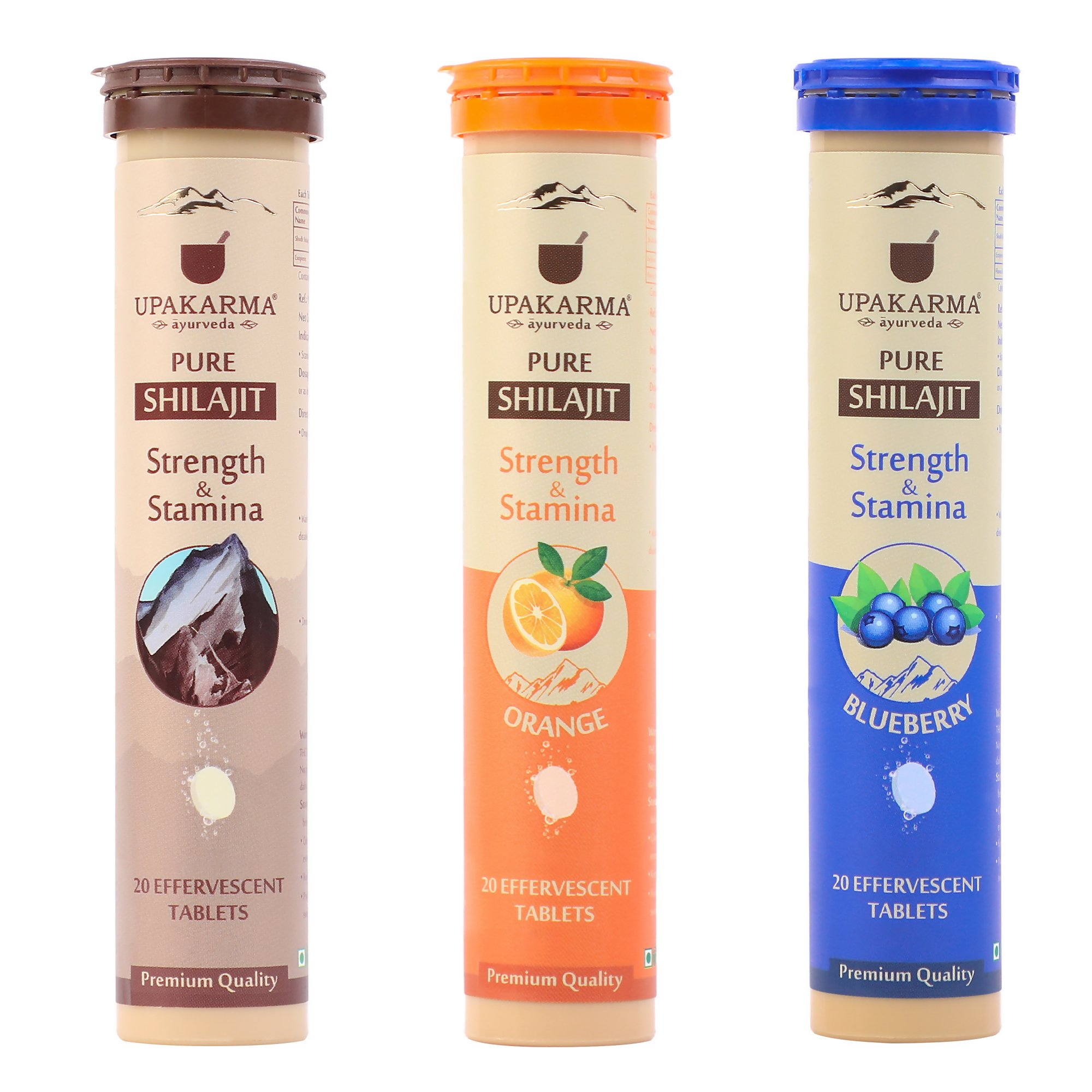 Upakarma Ayurveda Pure SJ Effervescent Tablets in 3 Unique Flavors (Pure SJ, Orange & Blueberry) Combo - Distacart