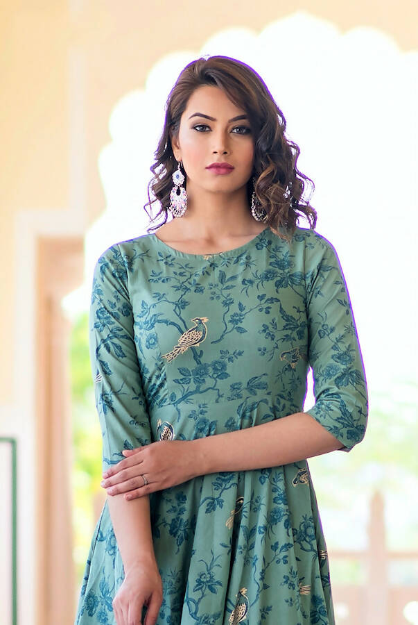 Partywear Designer Light Aqua Pure Maslin Gown - Anbazaar - Distacart