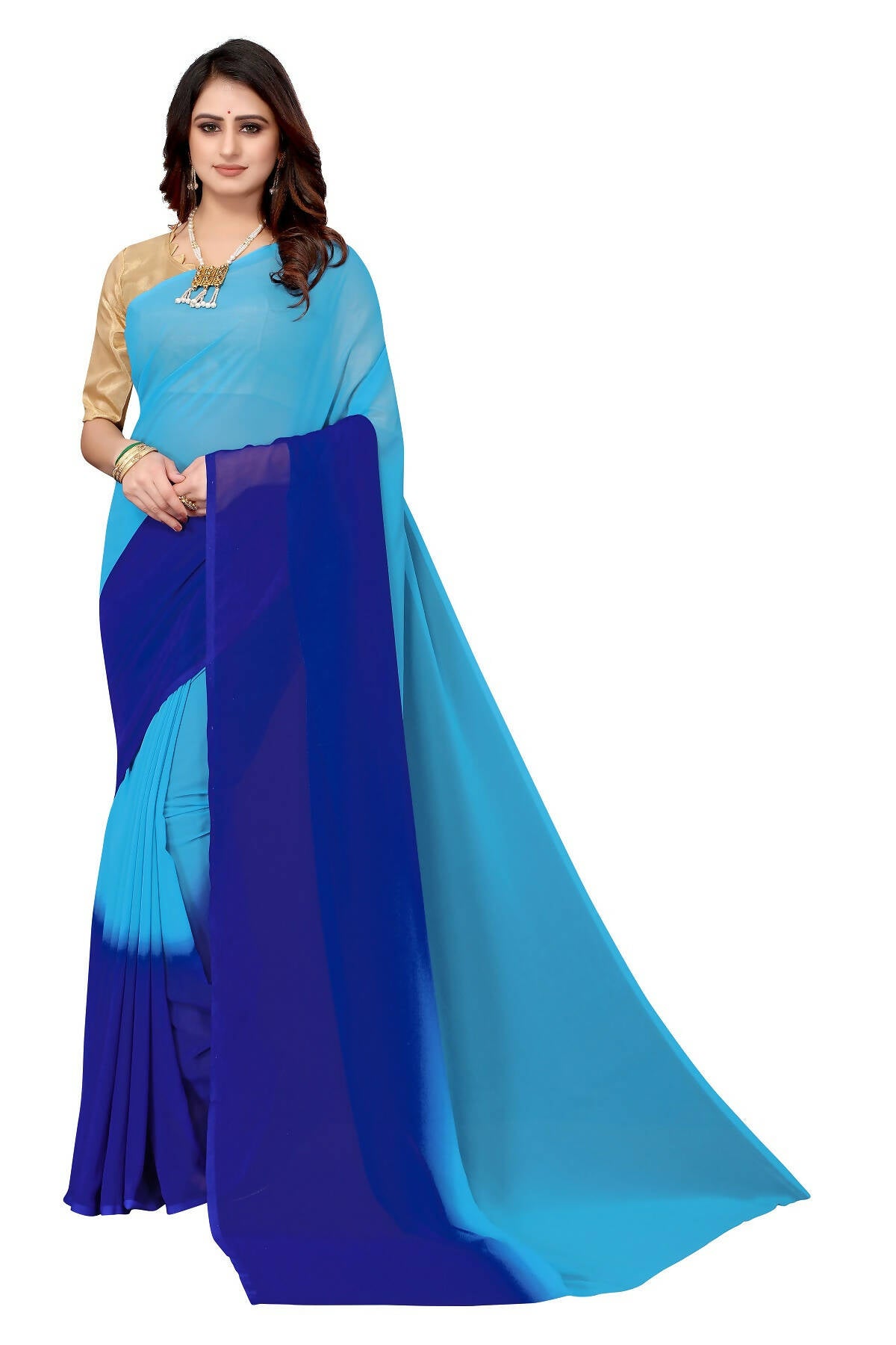 Vamika Blue Half N Half Georgette Saree - Distacart