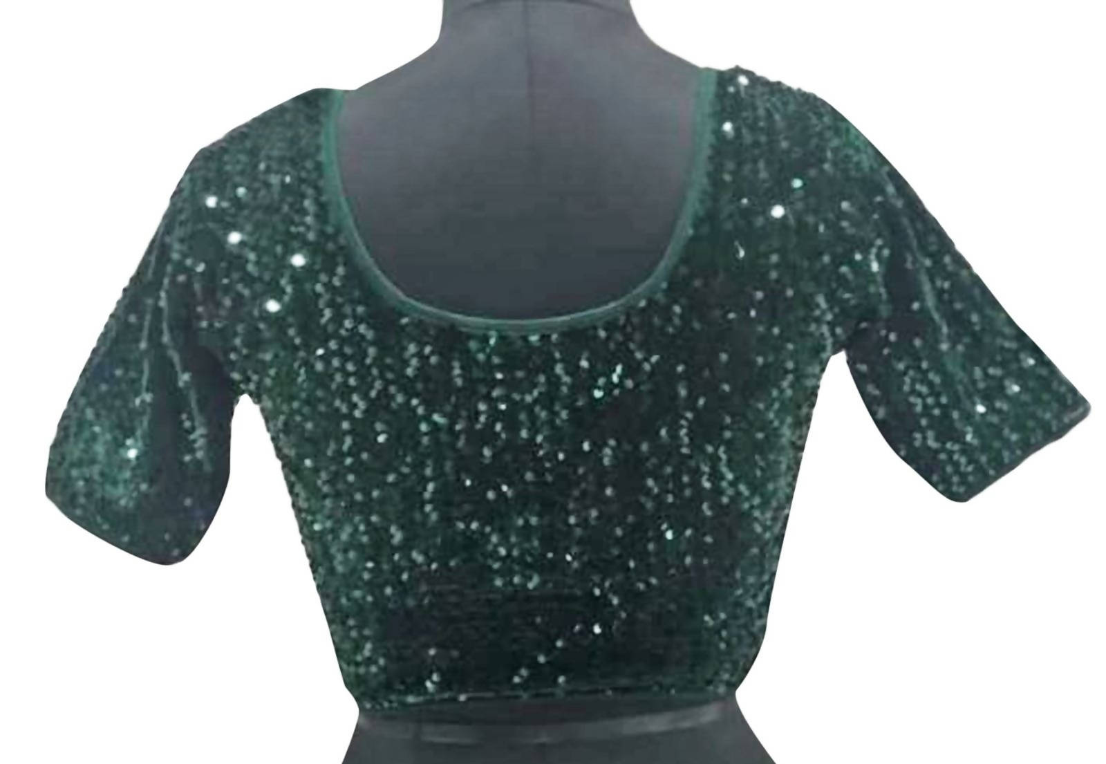 Vamika Bottle Green Velvet Sequence Blouse - Distacart