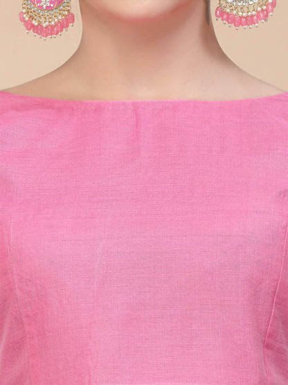 Pink Silk Blend Woven Design Saree With Unstitched Blouse Piece - Aloki - Distacart